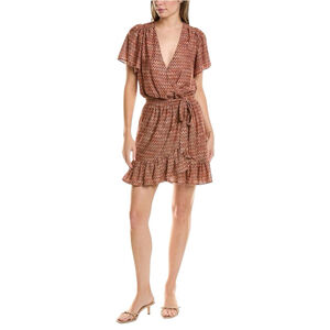 RAMY BROOK Sanna Mini Dress Ruffle Tie Chevron Orange Brown Multi Size XS